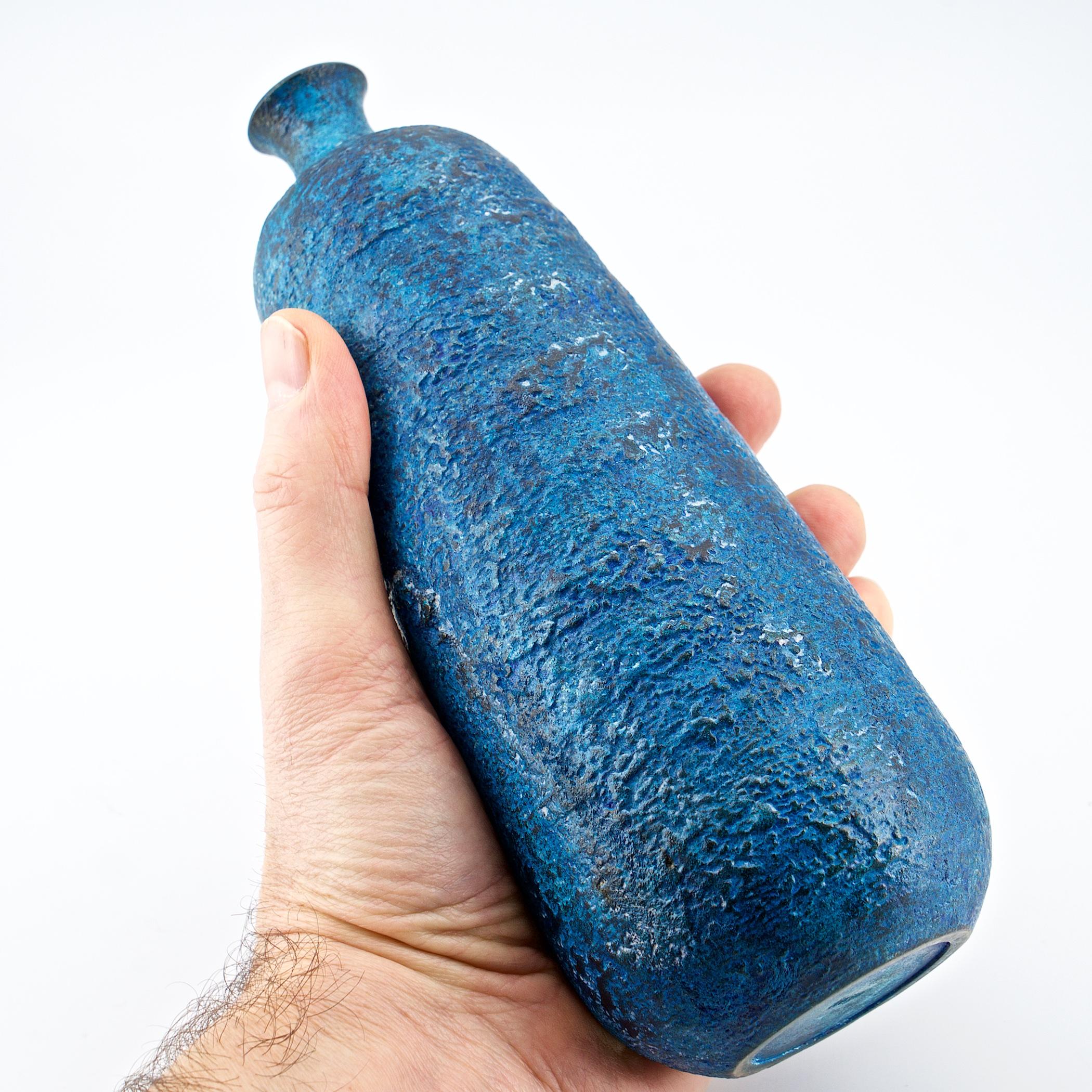 Japanese Mid-Century Craftsmans Bronze Vase Blue Volcanic Patinated Enamel Japan For Sale 1
