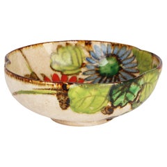 Japanese Mid-Century Floral Painted Signed Studio Pottery Bowl