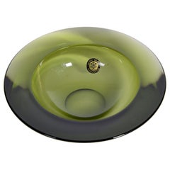 Japanese Mid-Century Modern Art Green Glass Bowl by Denji Takeuchi Sasaki, 1960s