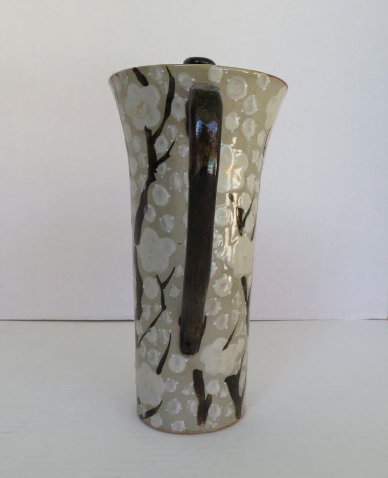 Mid-20th Century Japanese Mid-Century Modern Ceramic Pitcher Cherry Blossoms Decoration, 1960s For Sale