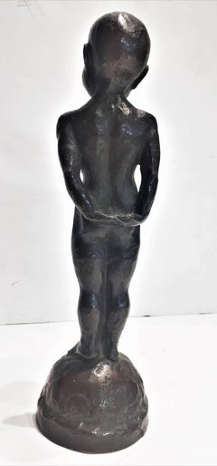 Japanese Mid-Century Modern, Nude Boy, Patinated Bronze Sculpture, 1960s