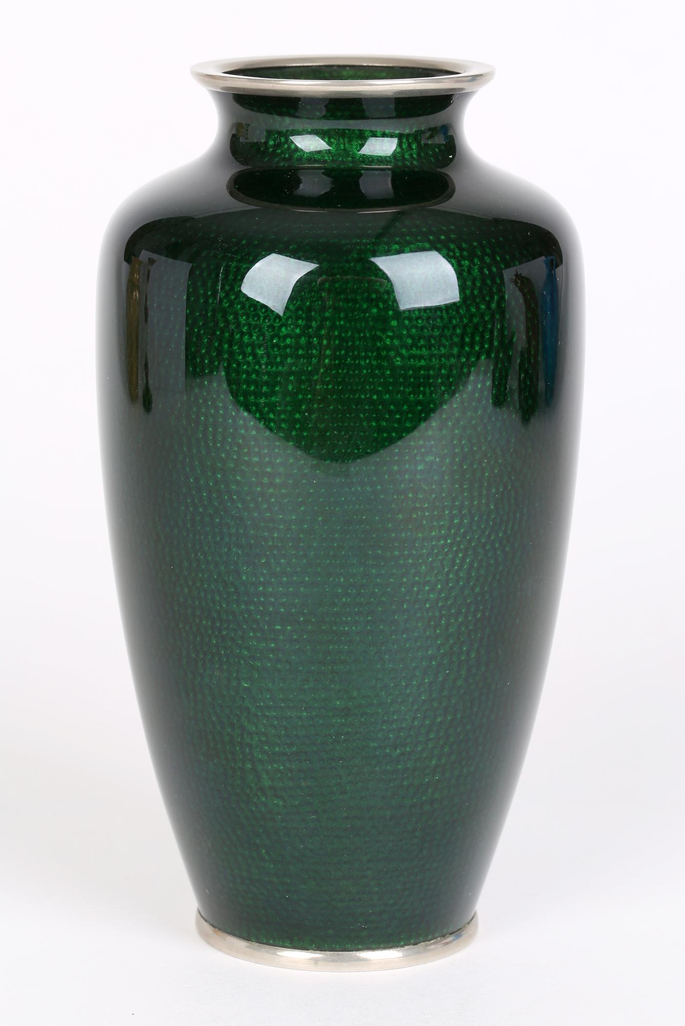 Japanese Mid-Century Silver Cloisonne Flowering Hawthorn Vase 5