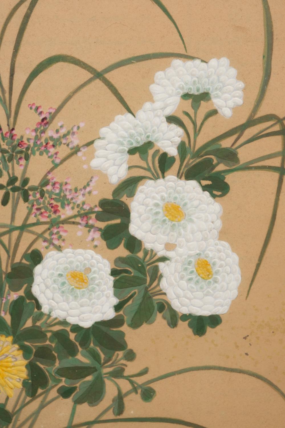 20th Century Japanese Mid-Size 6-Panel Byôbu 屏風 Screen with Puppies Playing in a Flower Field