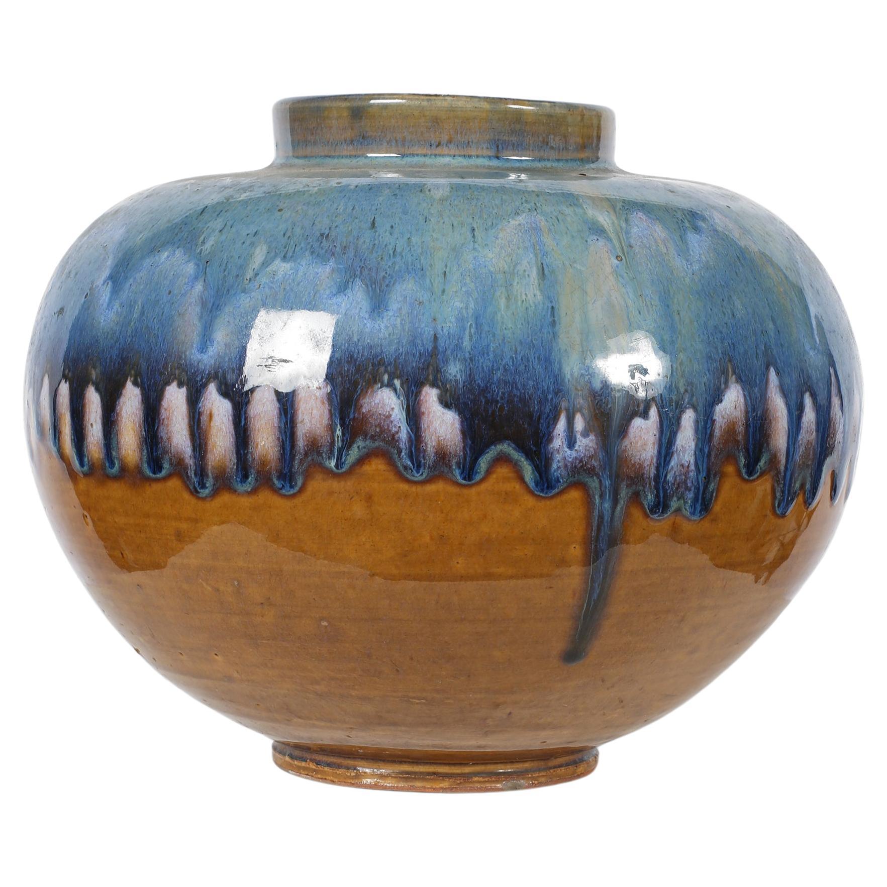 Japanese Midcentury Shōwa Era Ceramic Drip Glaze Vase For Sale