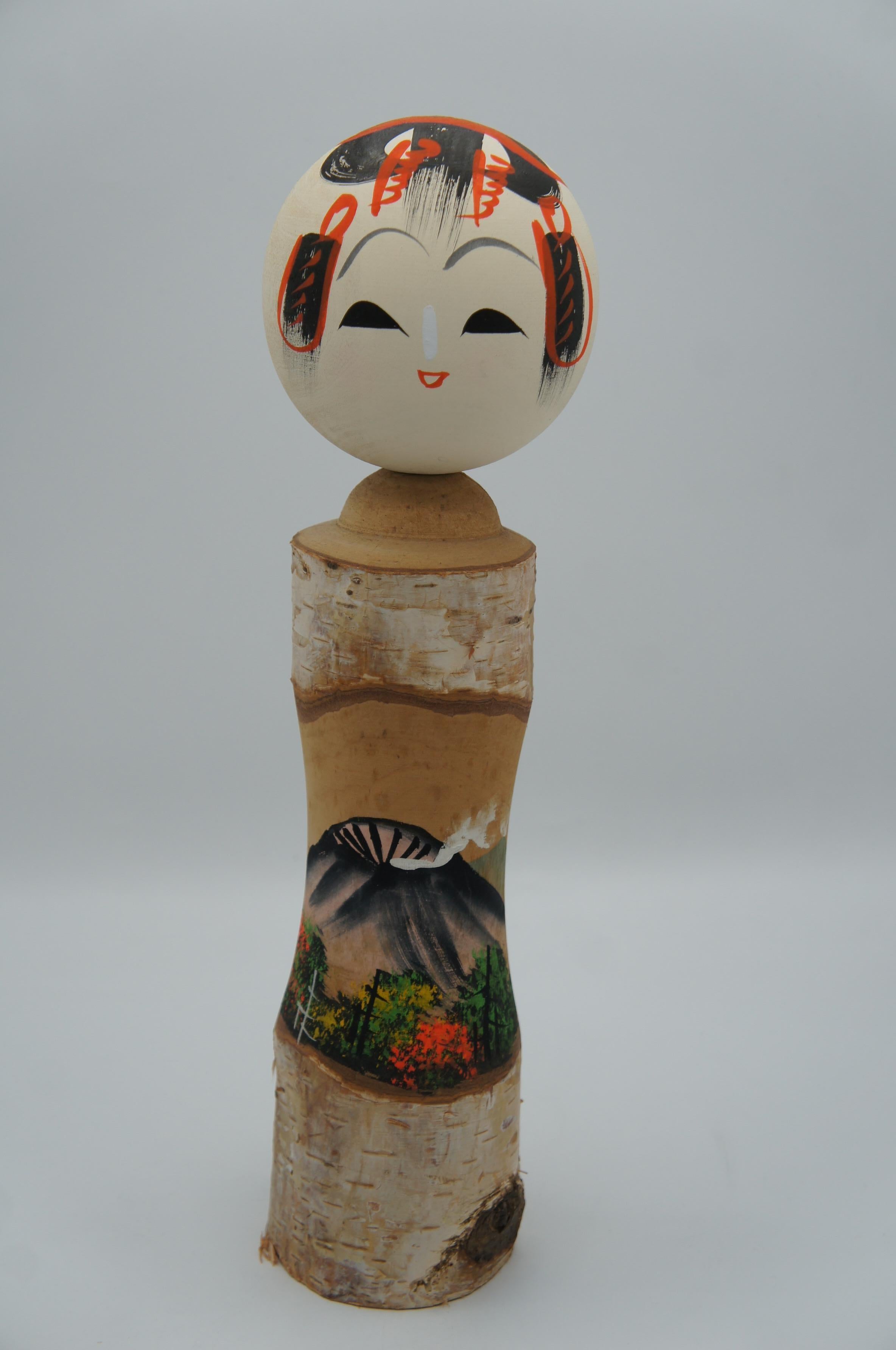 Showa Japanese Middle size White Birch Kokeshi Doll 1980s For Sale