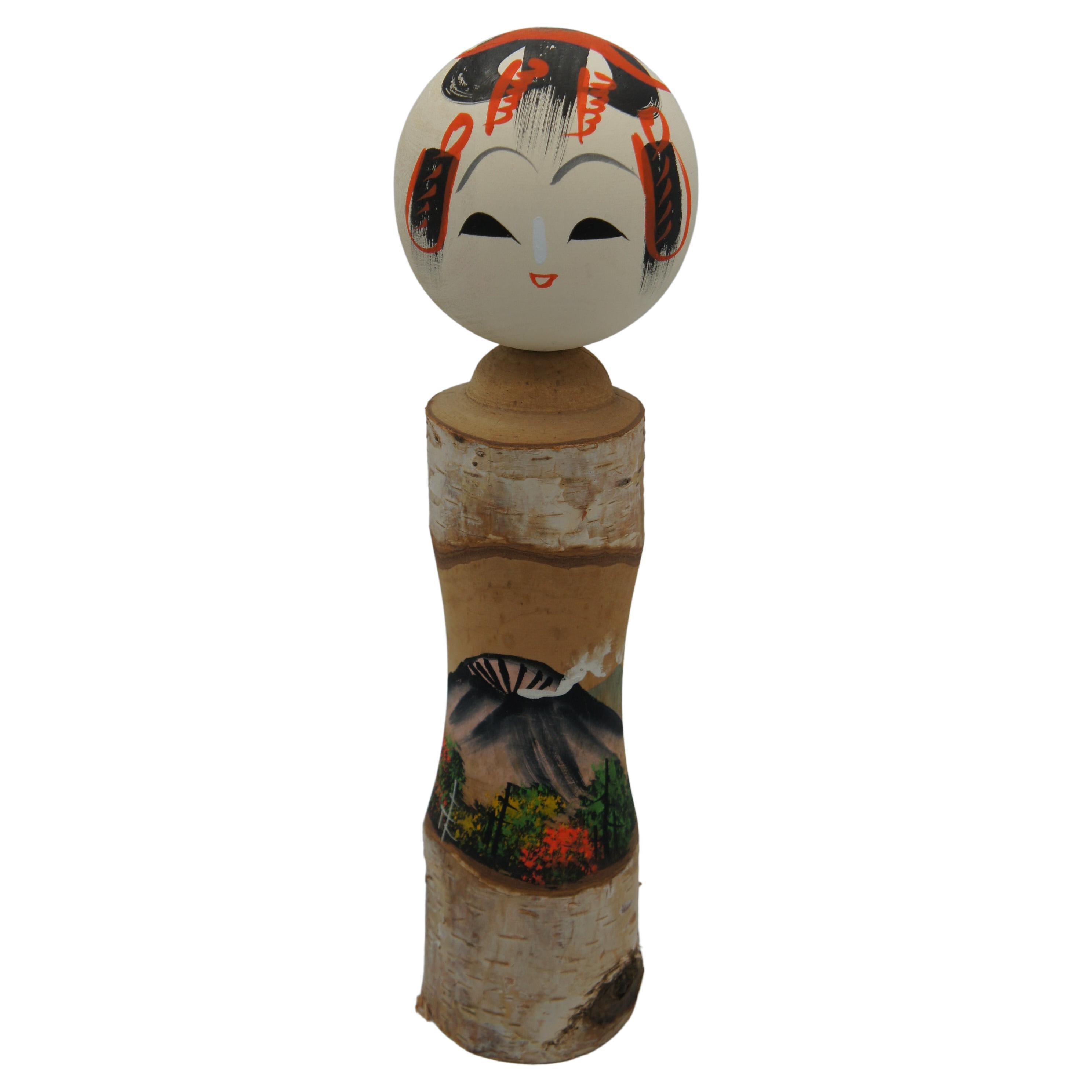 Kokeshi-Puppe aus weißer Birke in mittlerer Größe, 1980er Jahre