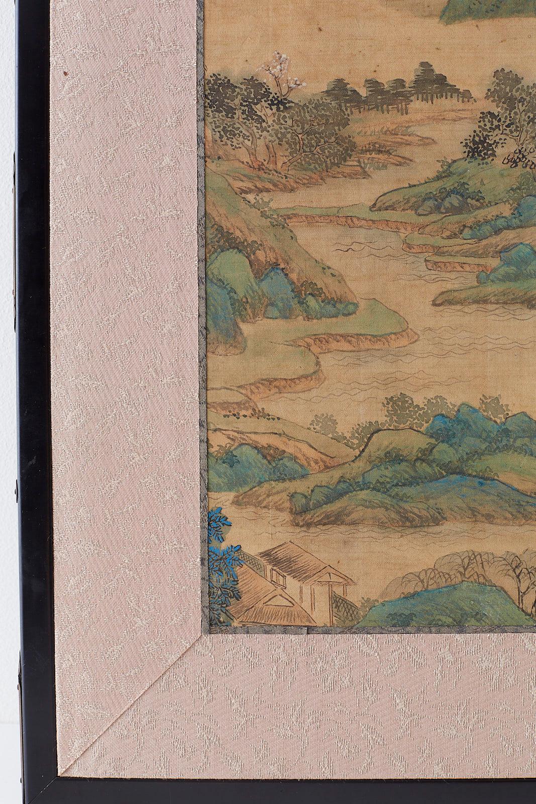 Biombo japonés en miniatura de cuatro paneles Paisaje azul y verde en venta 3