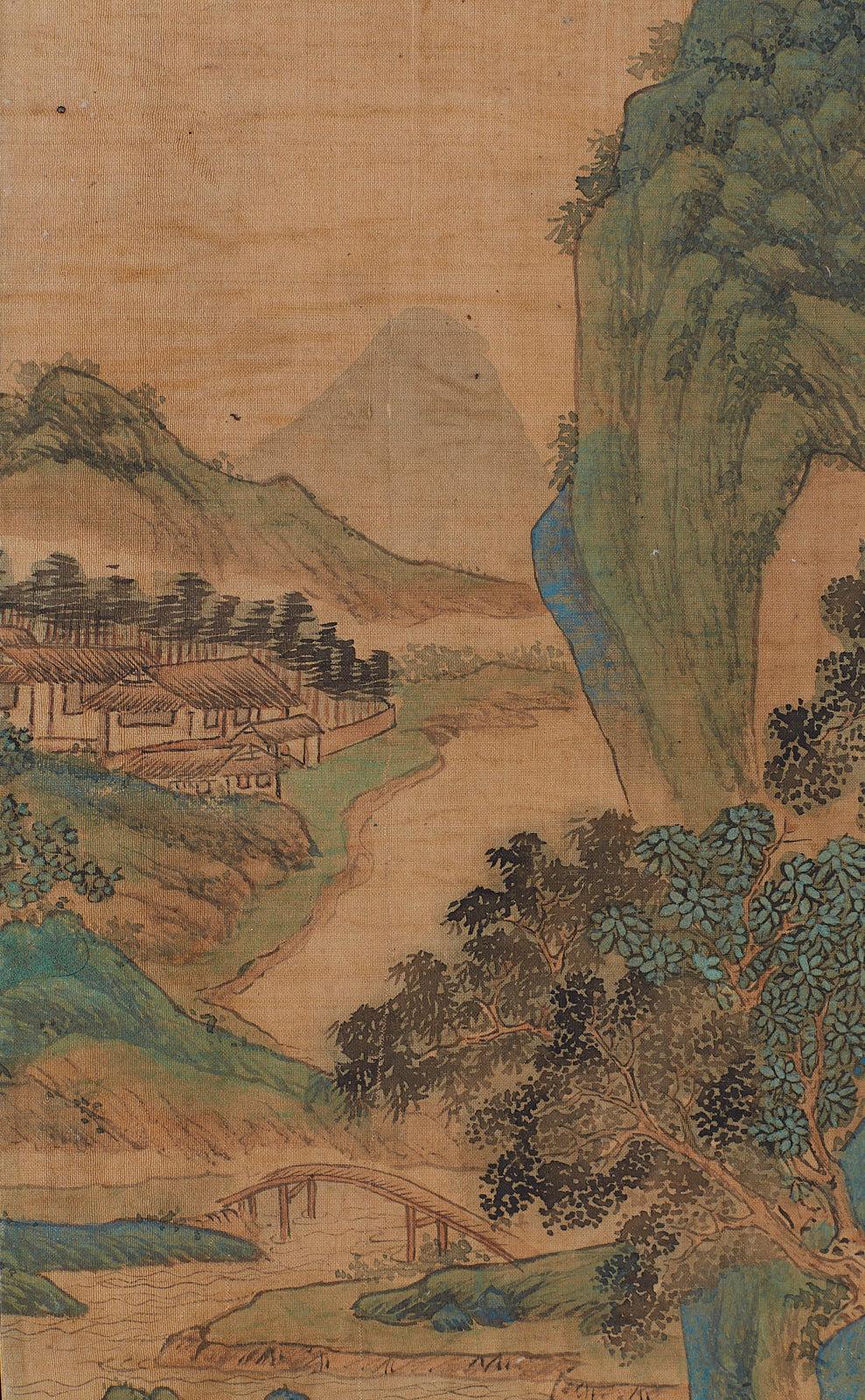 Biombo japonés en miniatura de cuatro paneles Paisaje azul y verde en venta 1