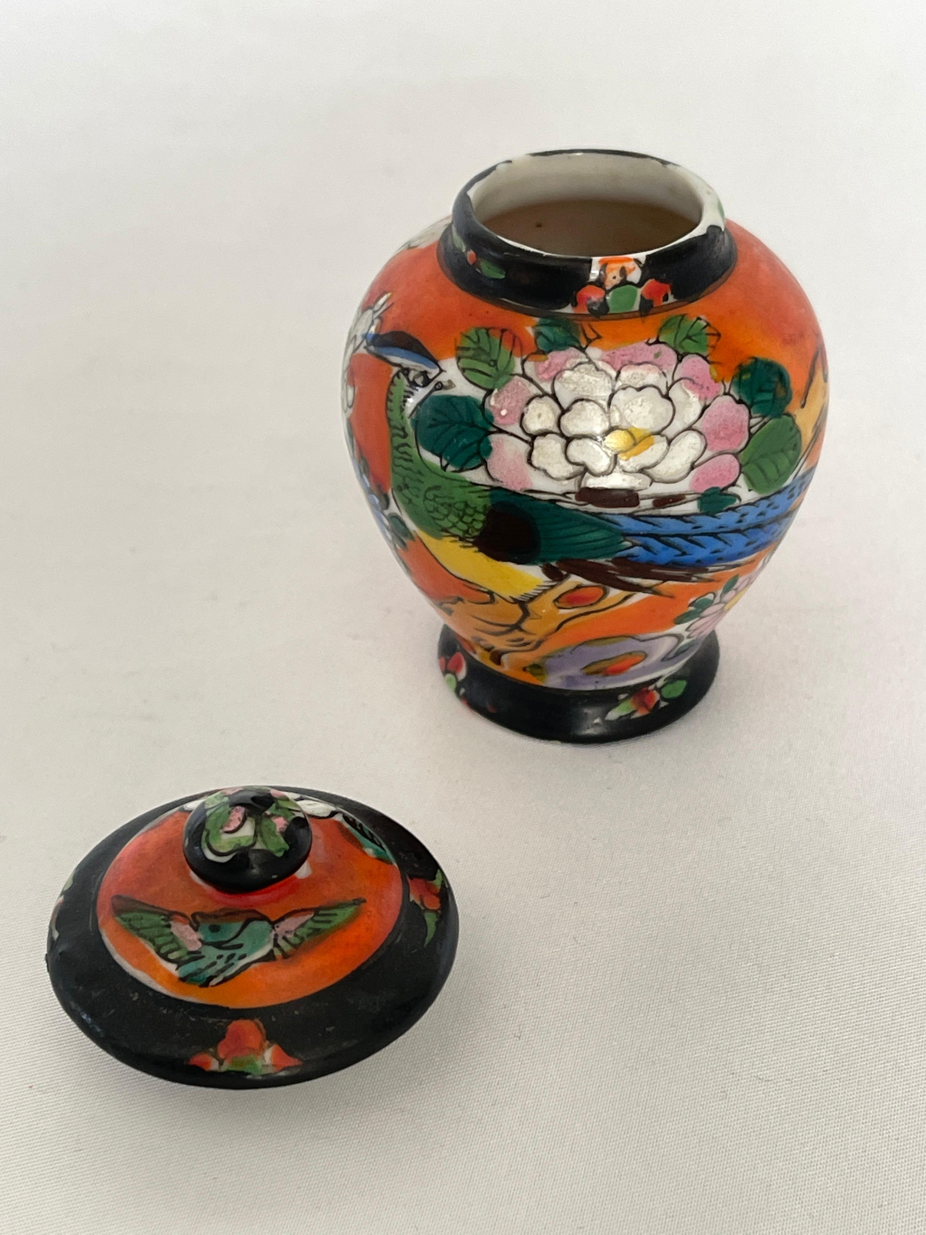 Japanese Miniature Hand Painted Porcelain Ginger Jar For Sale 3
