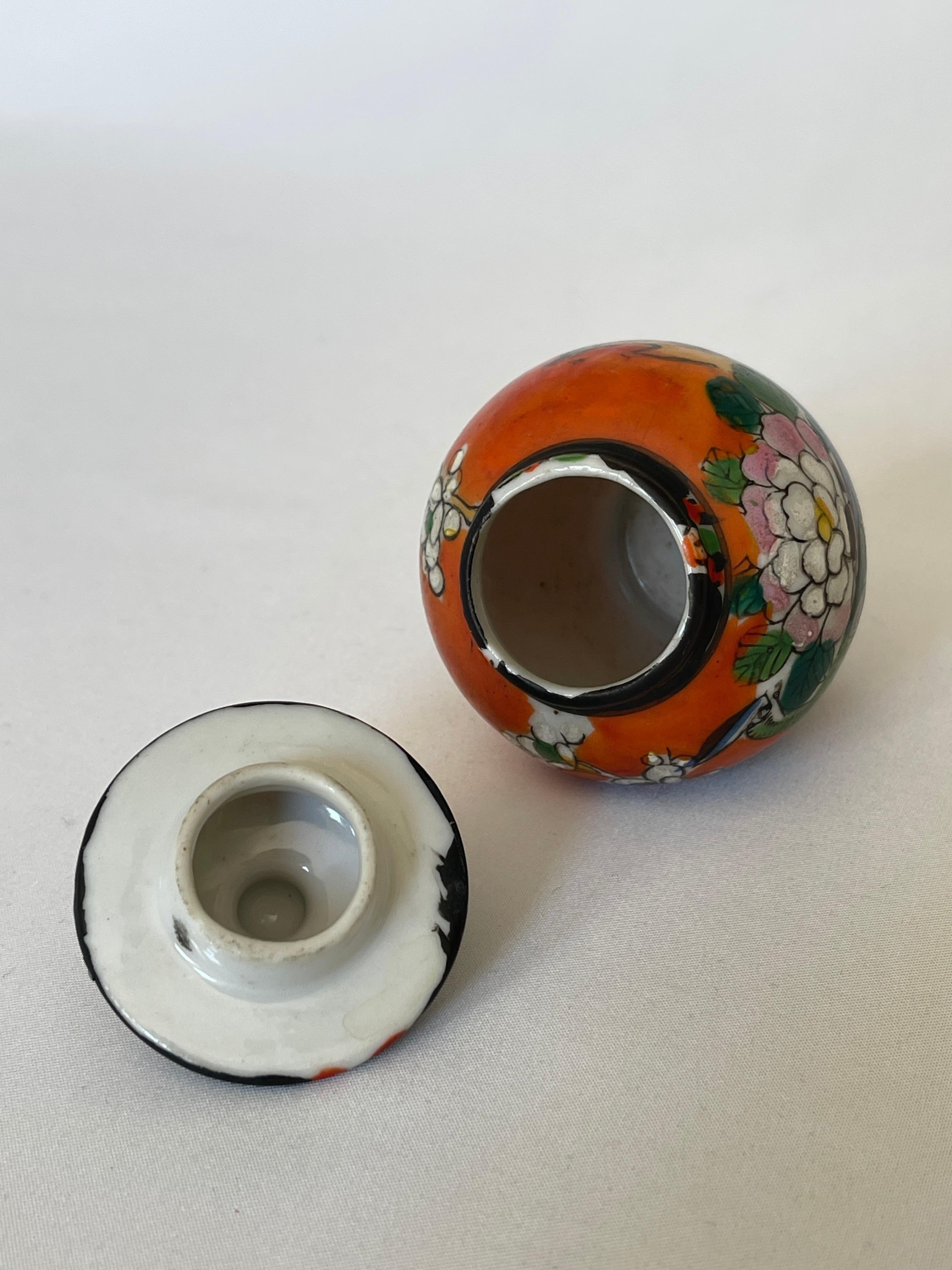 Japanese Miniature Hand Painted Porcelain Ginger Jar For Sale 6