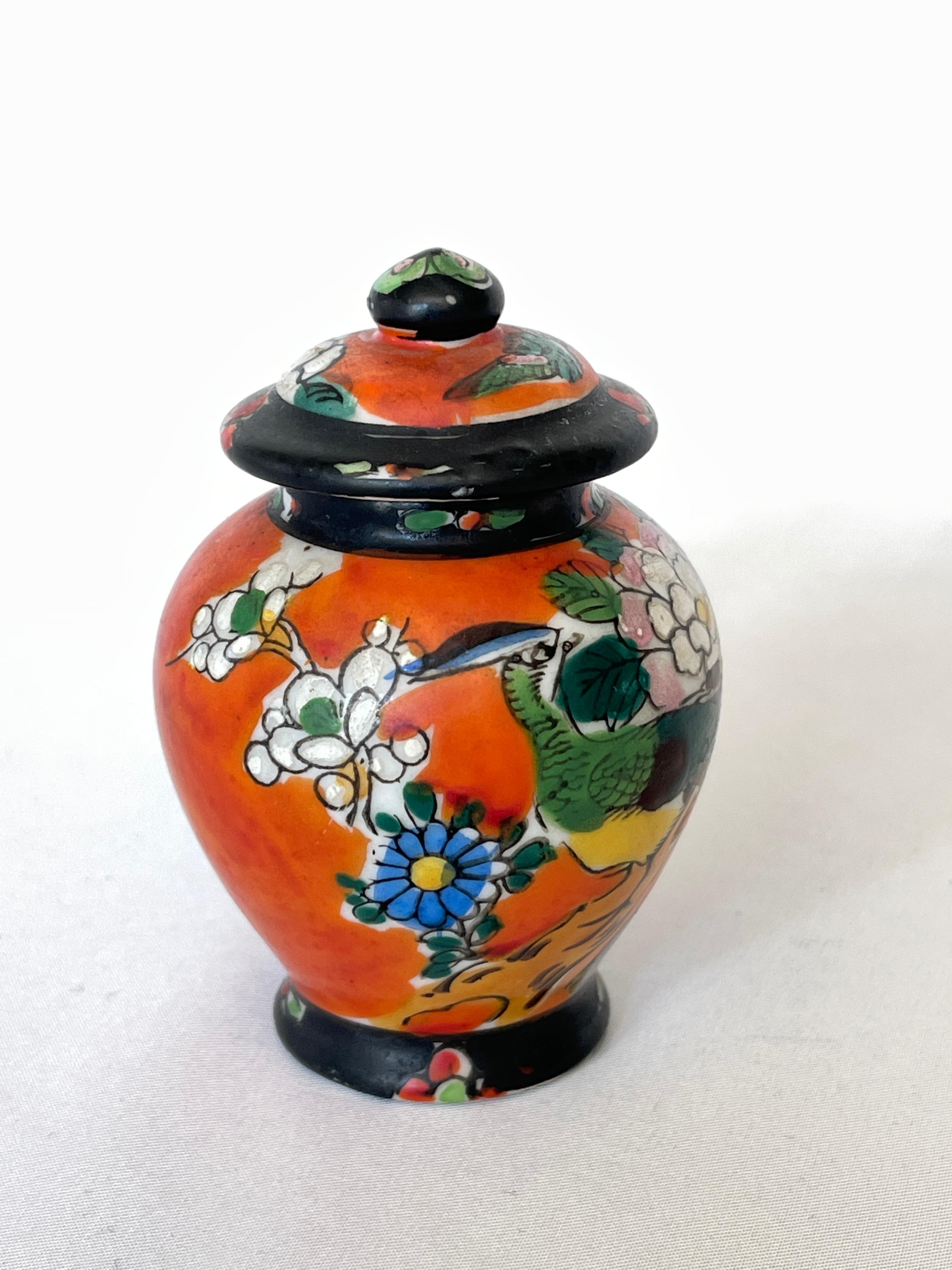 Japonisme Japanese Miniature Hand Painted Porcelain Ginger Jar For Sale