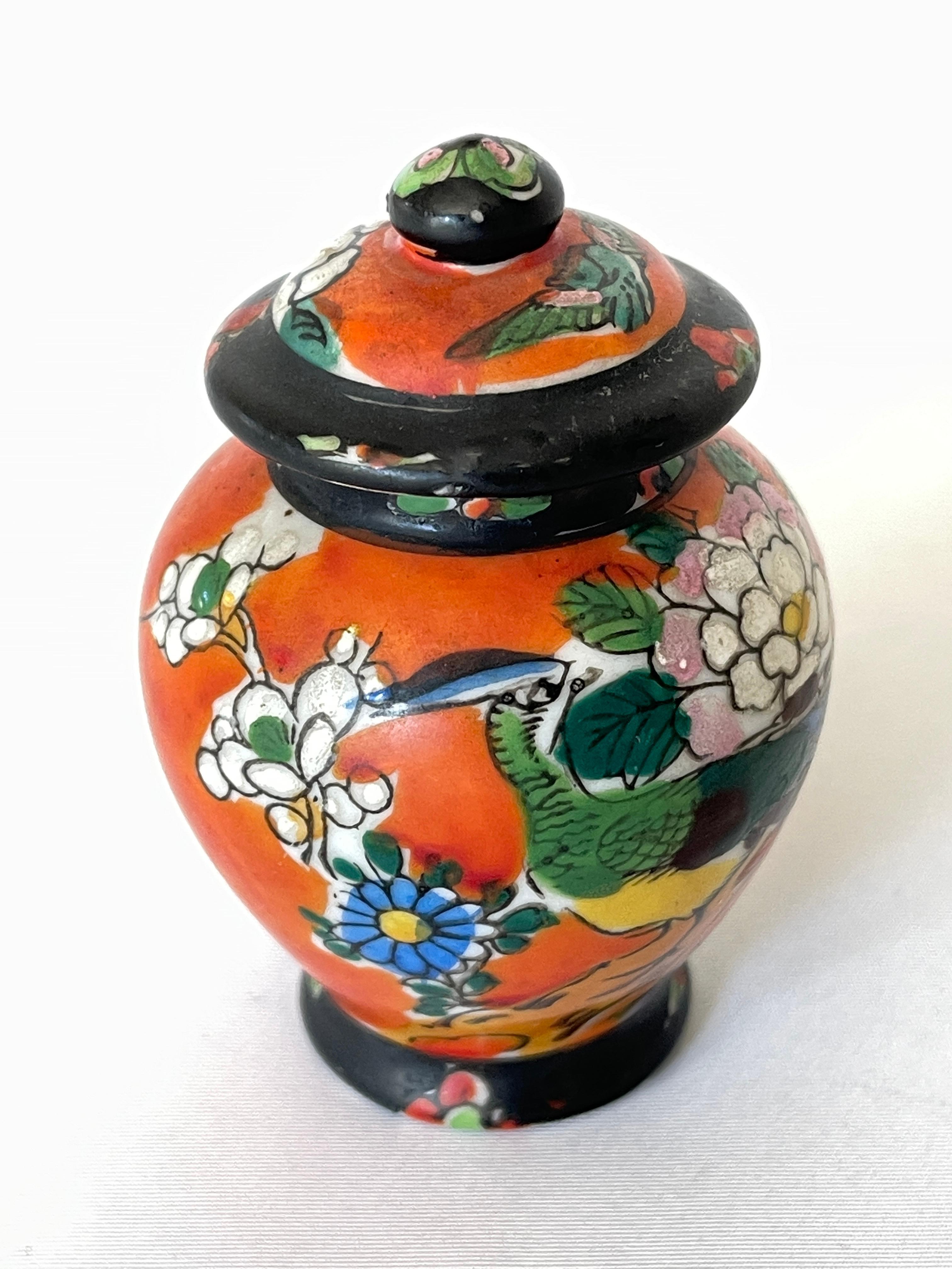 Hand-Painted Japanese Miniature Hand Painted Porcelain Ginger Jar For Sale