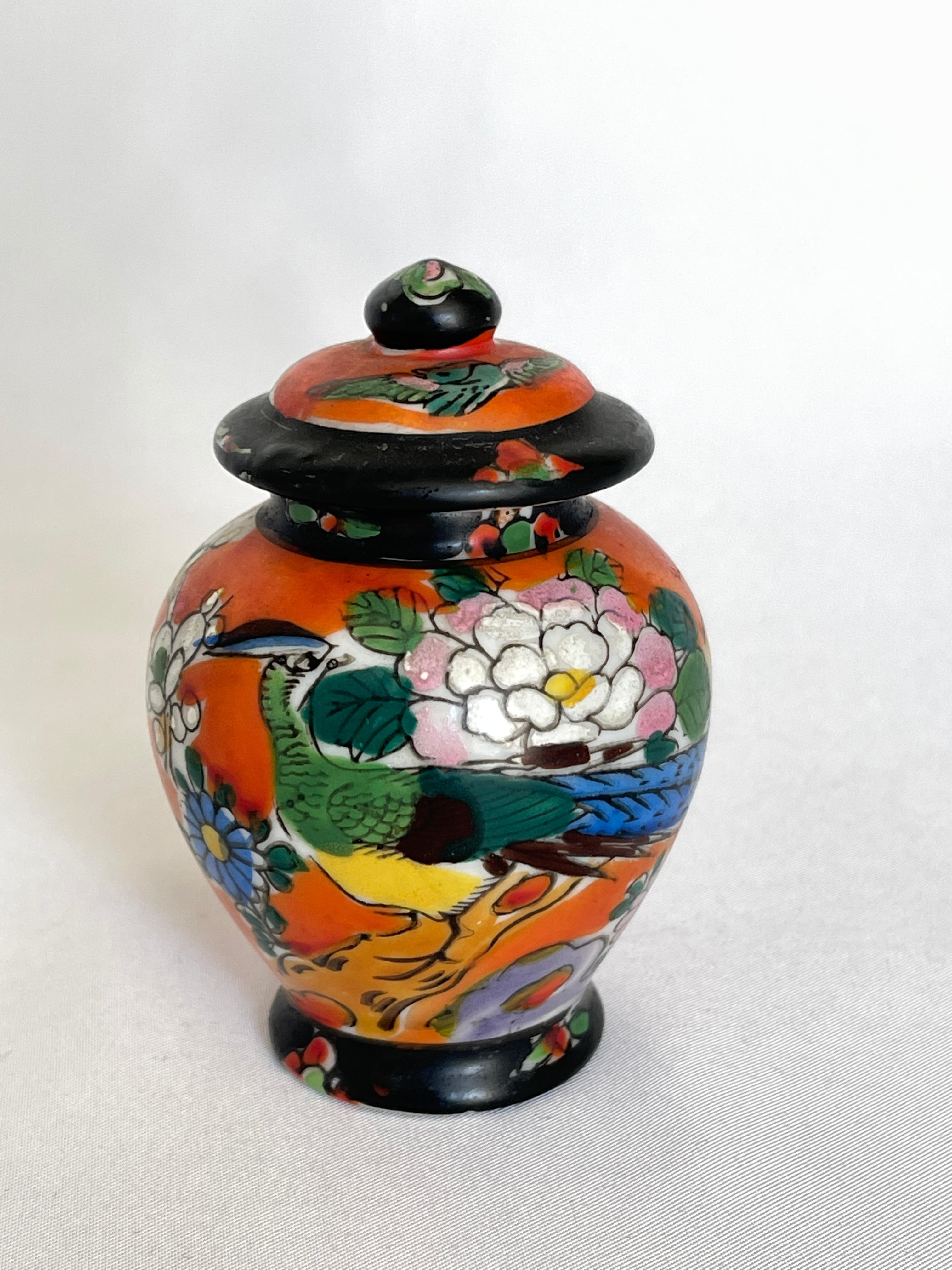 20th Century Japanese Miniature Hand Painted Porcelain Ginger Jar For Sale