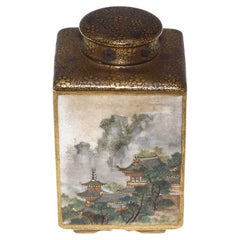 Japanese Miniature Satsuma Tea Caddy Kinkozan