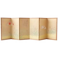 Japanese Miniature Six-Panel Screen Autumn Flowers and Grasses