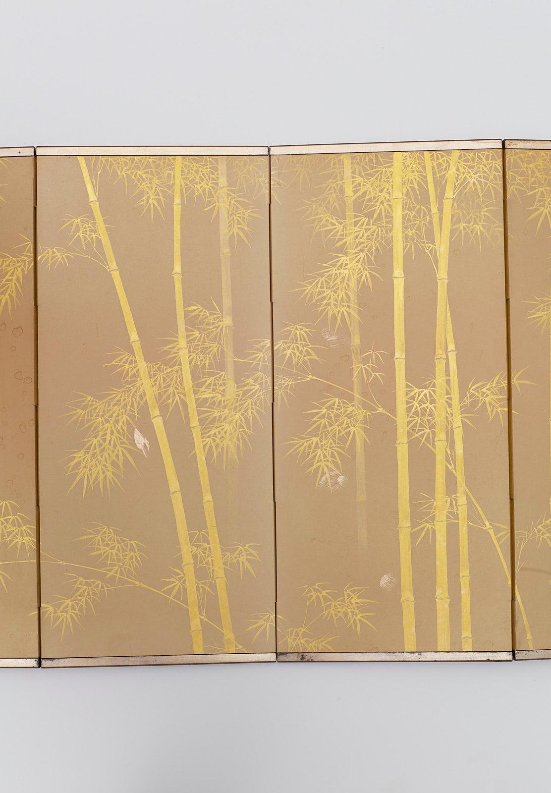 Modern Japanese Miniature Six-Panel Screen Gilt Bamboo Grove