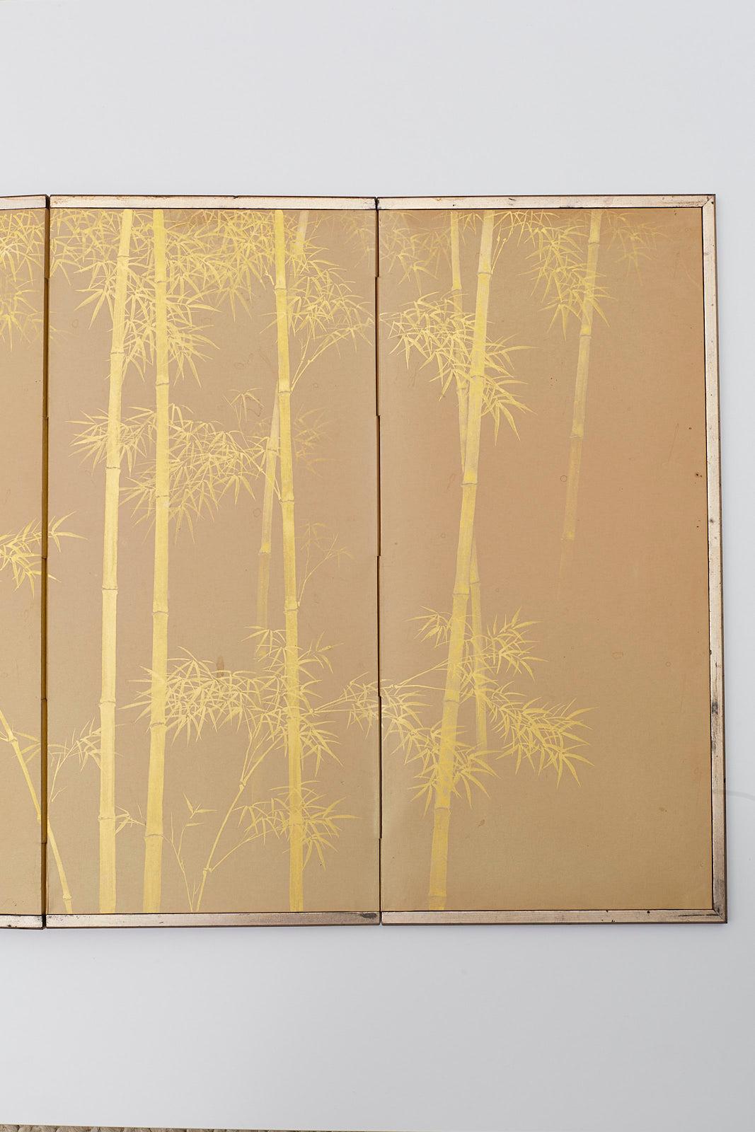 Japanese Miniature Six-Panel Screen Gilt Bamboo Grove In Good Condition In Rio Vista, CA