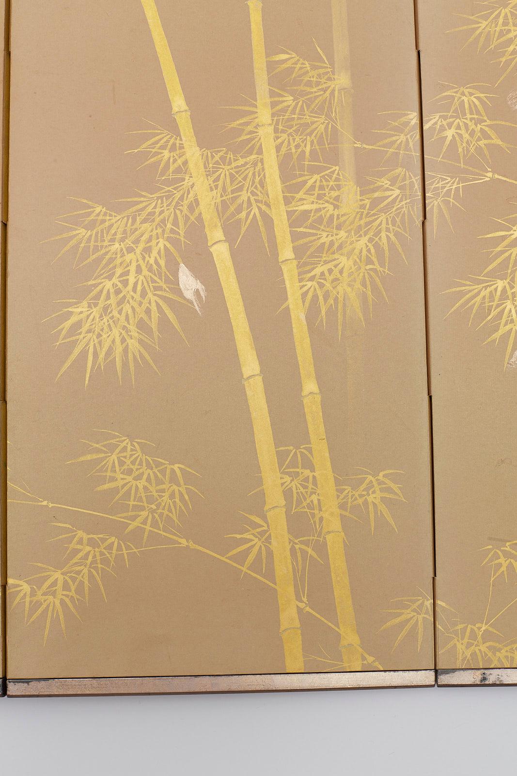 20th Century Japanese Miniature Six-Panel Screen Gilt Bamboo Grove