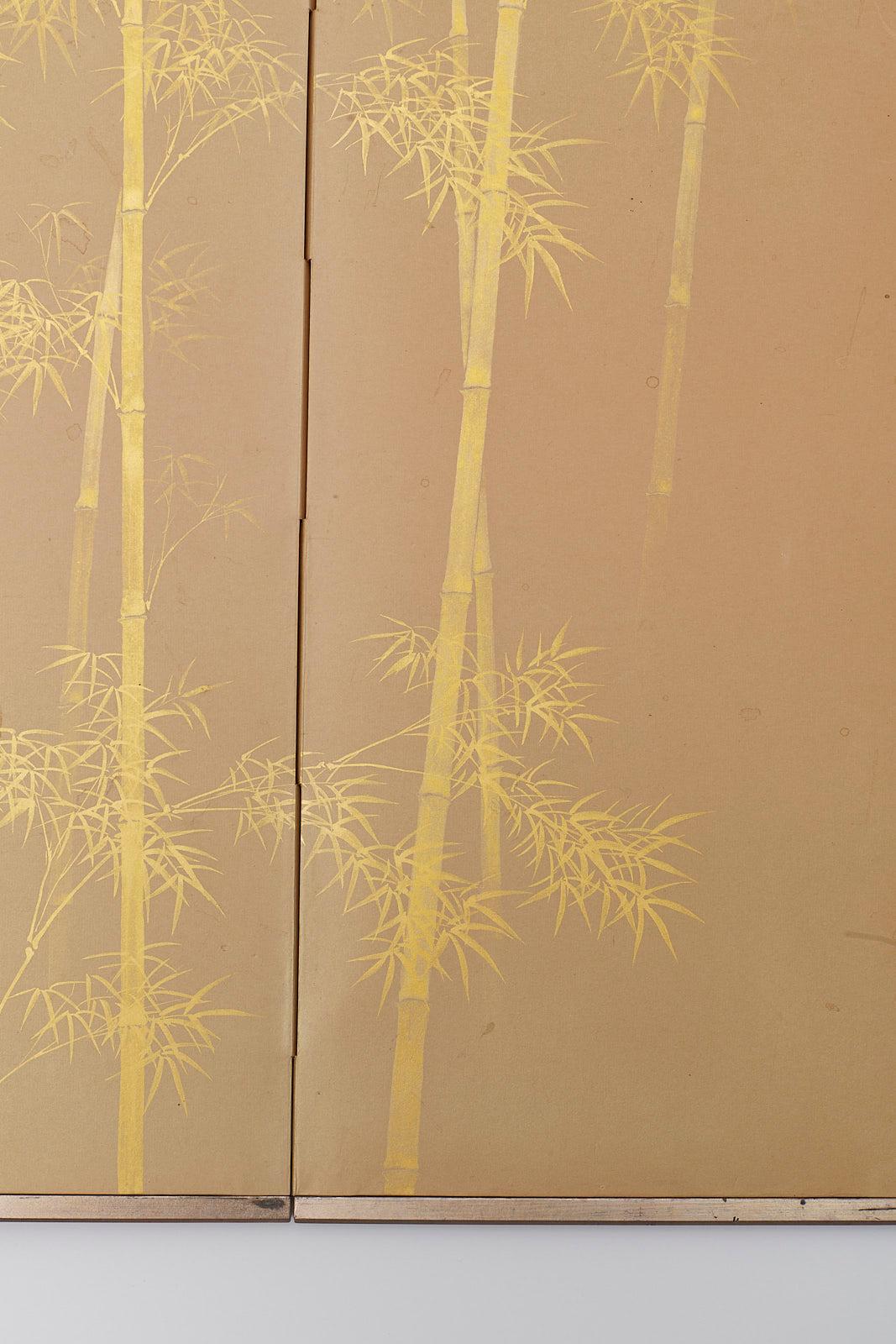 Paper Japanese Miniature Six-Panel Screen Gilt Bamboo Grove