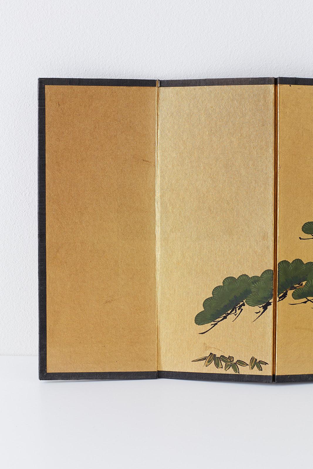 Japanese Miniature Six Panel Screen of Ancient Pine In Good Condition In Rio Vista, CA