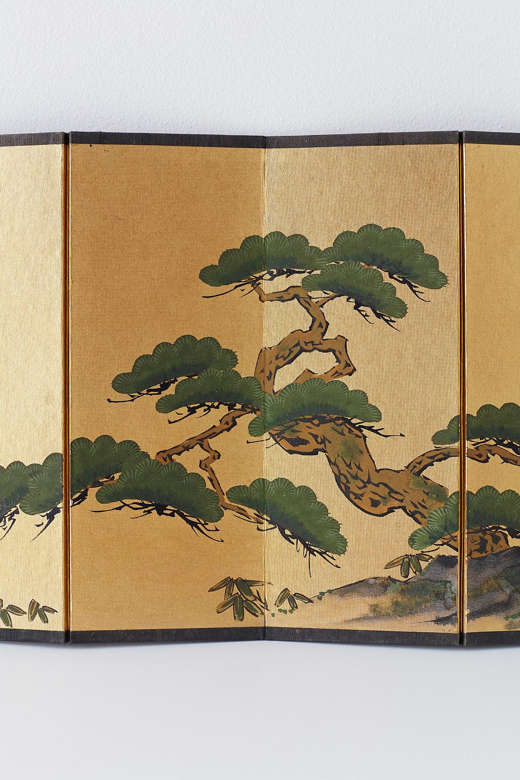 20th Century Japanese Miniature Six Panel Screen of Ancient Pine