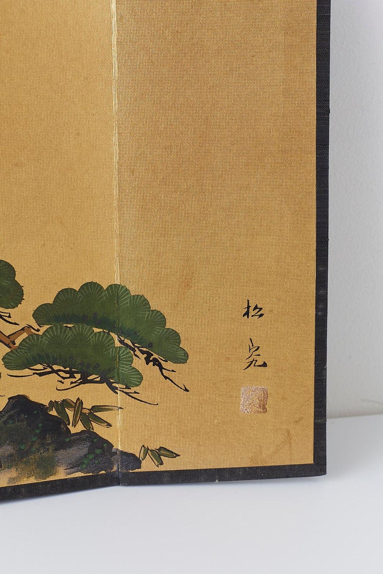 Japanese Miniature Six Panel Screen of Ancient Pine at 1stDibs