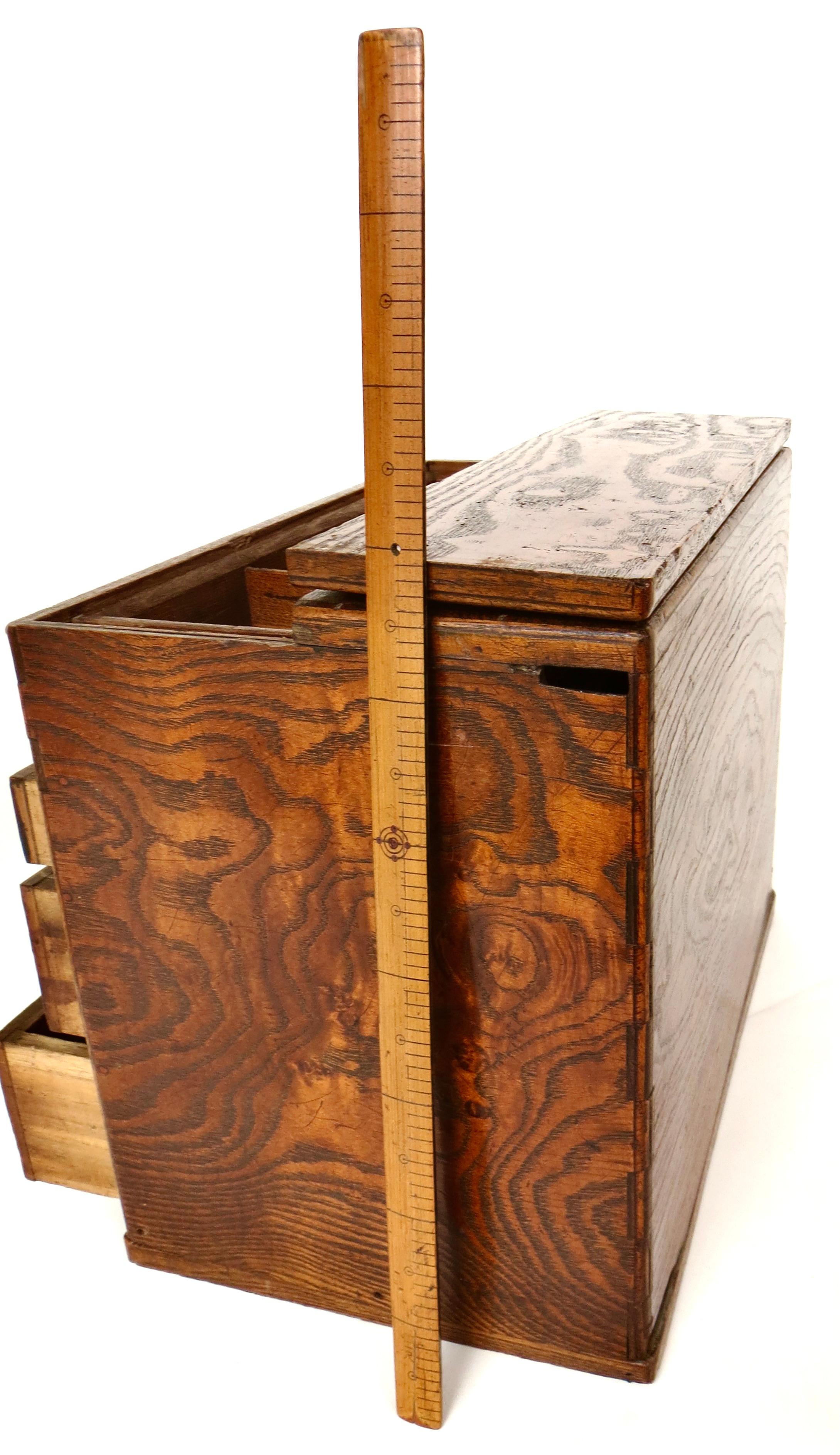 Japanese Miniature Tansu Work or Sewing Chest (Haribako) Taisho Era Circa 1920 For Sale 5