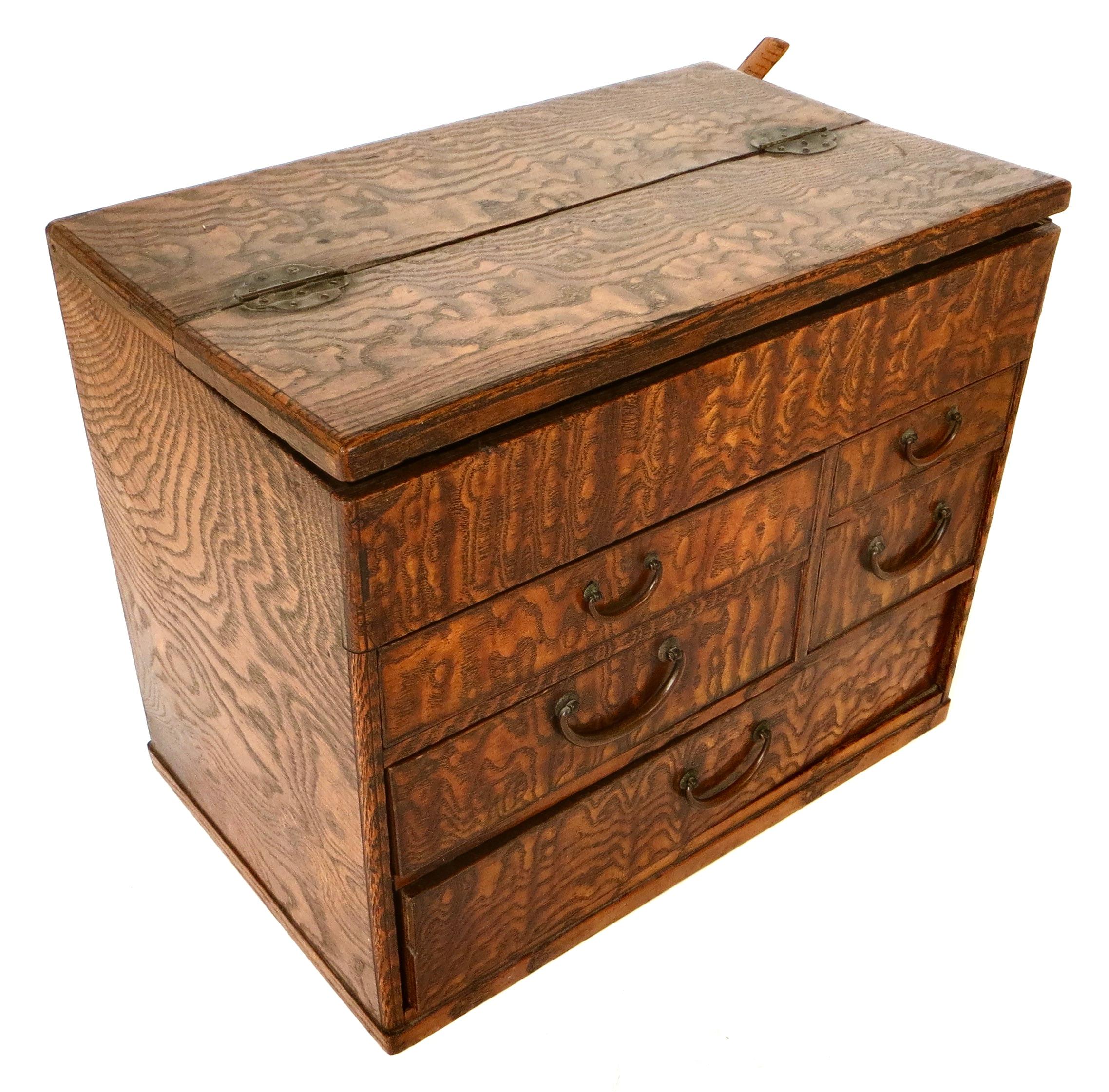 Hand-Crafted Japanese Miniature Tansu Work or Sewing Chest (Haribako) Taisho Era Circa 1920 For Sale