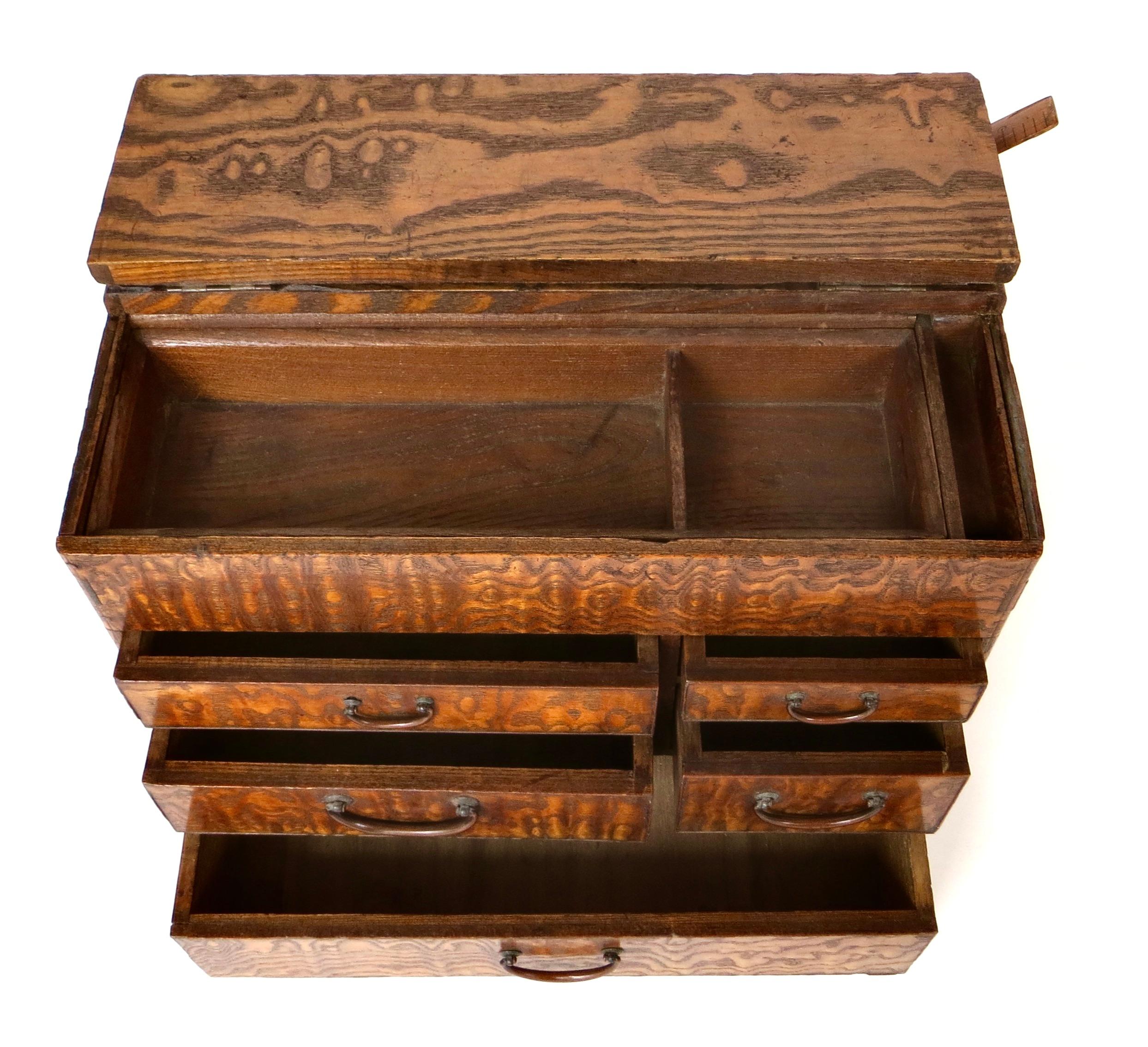 Early 20th Century Japanese Miniature Tansu Work or Sewing Chest (Haribako) Taisho Era Circa 1920 For Sale
