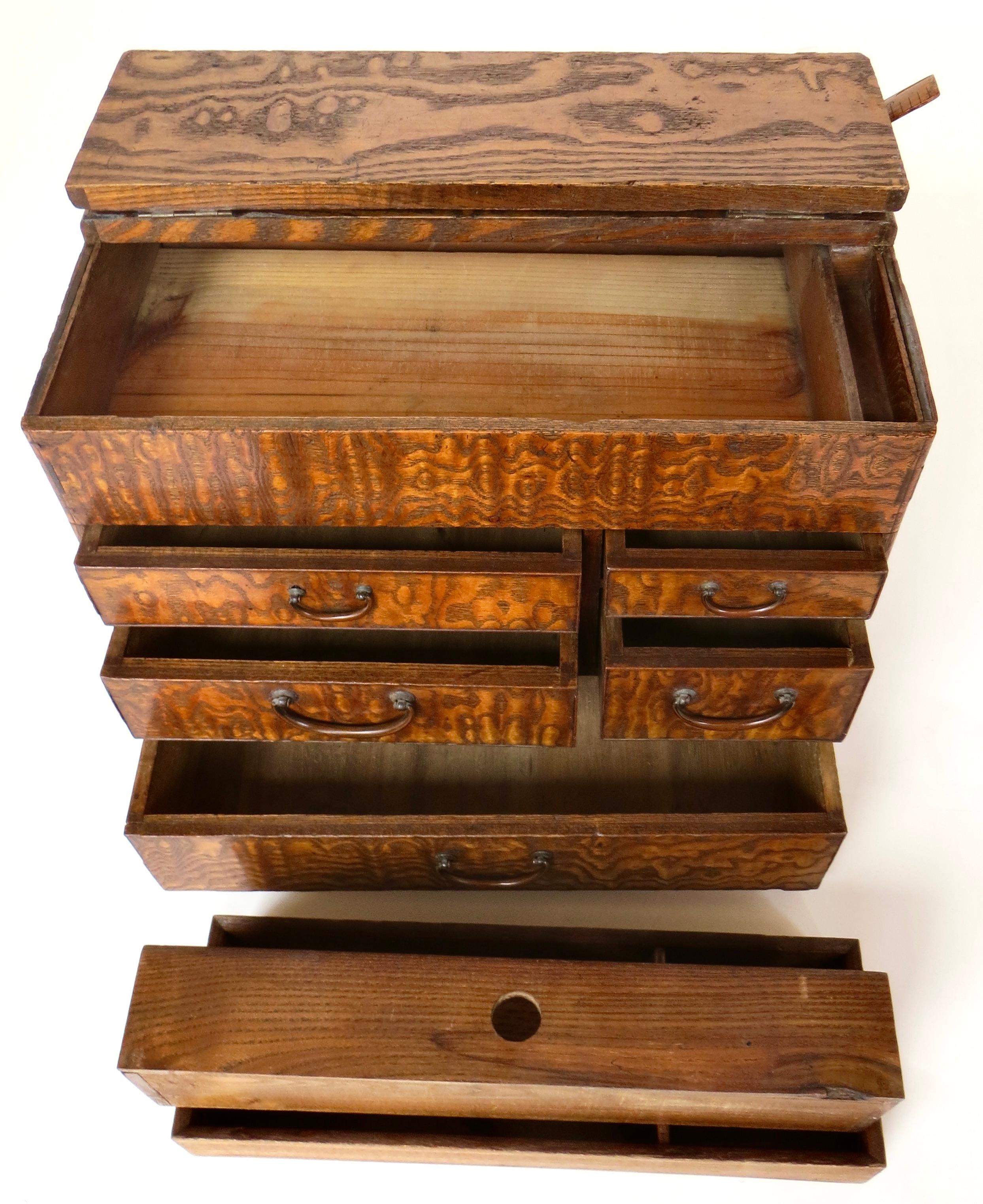 Japanese Miniature Tansu Work or Sewing Chest (Haribako) Taisho Era Circa 1920 For Sale 1