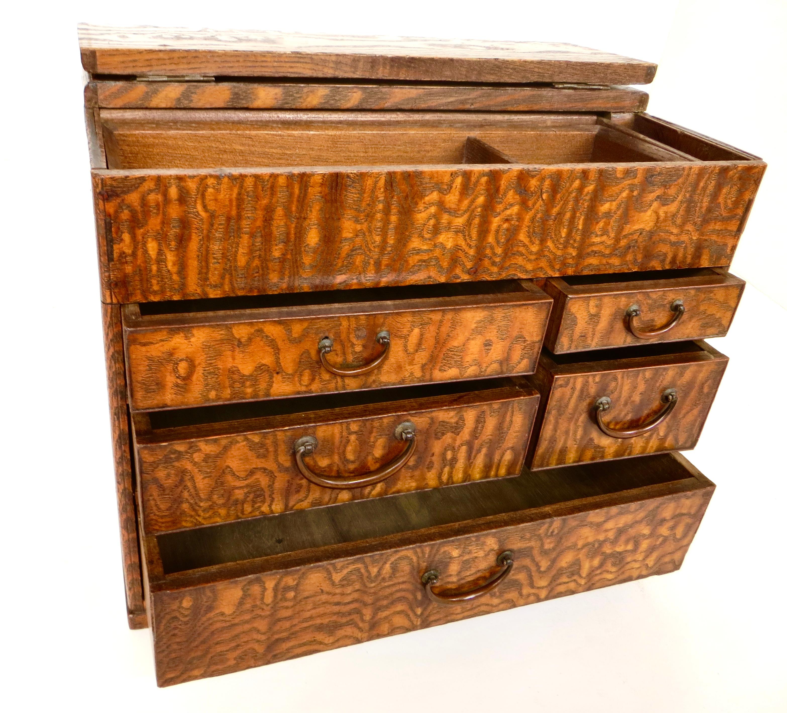 Japanese Miniature Tansu Work or Sewing Chest (Haribako) Taisho Era Circa 1920 For Sale 2