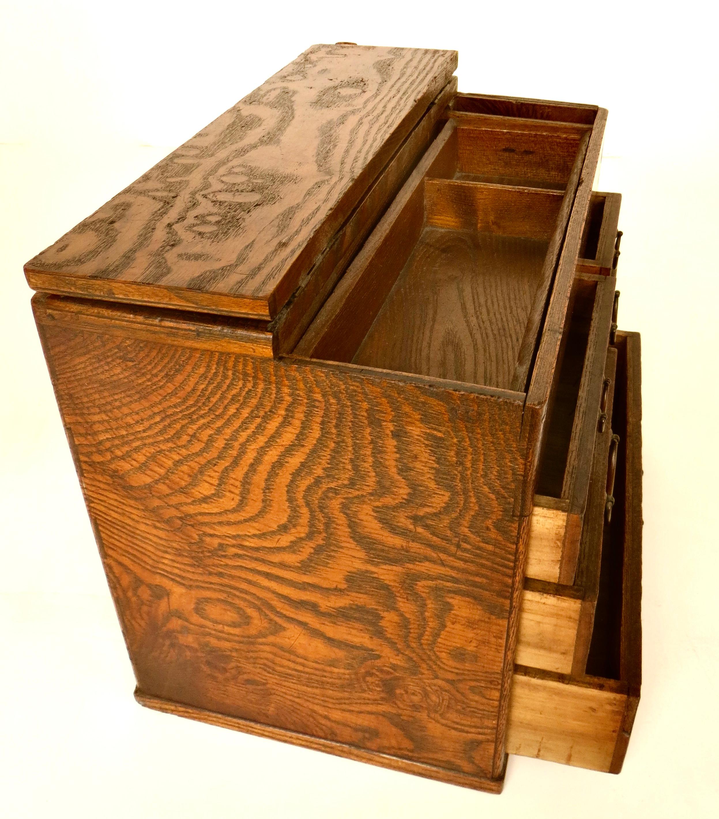 Japanese Miniature Tansu Work or Sewing Chest (Haribako) Taisho Era Circa 1920 For Sale 3