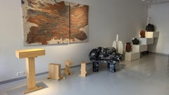 Japanese Minimalist Abachi Wood Sculptural Table Splint Console by Sho Ota