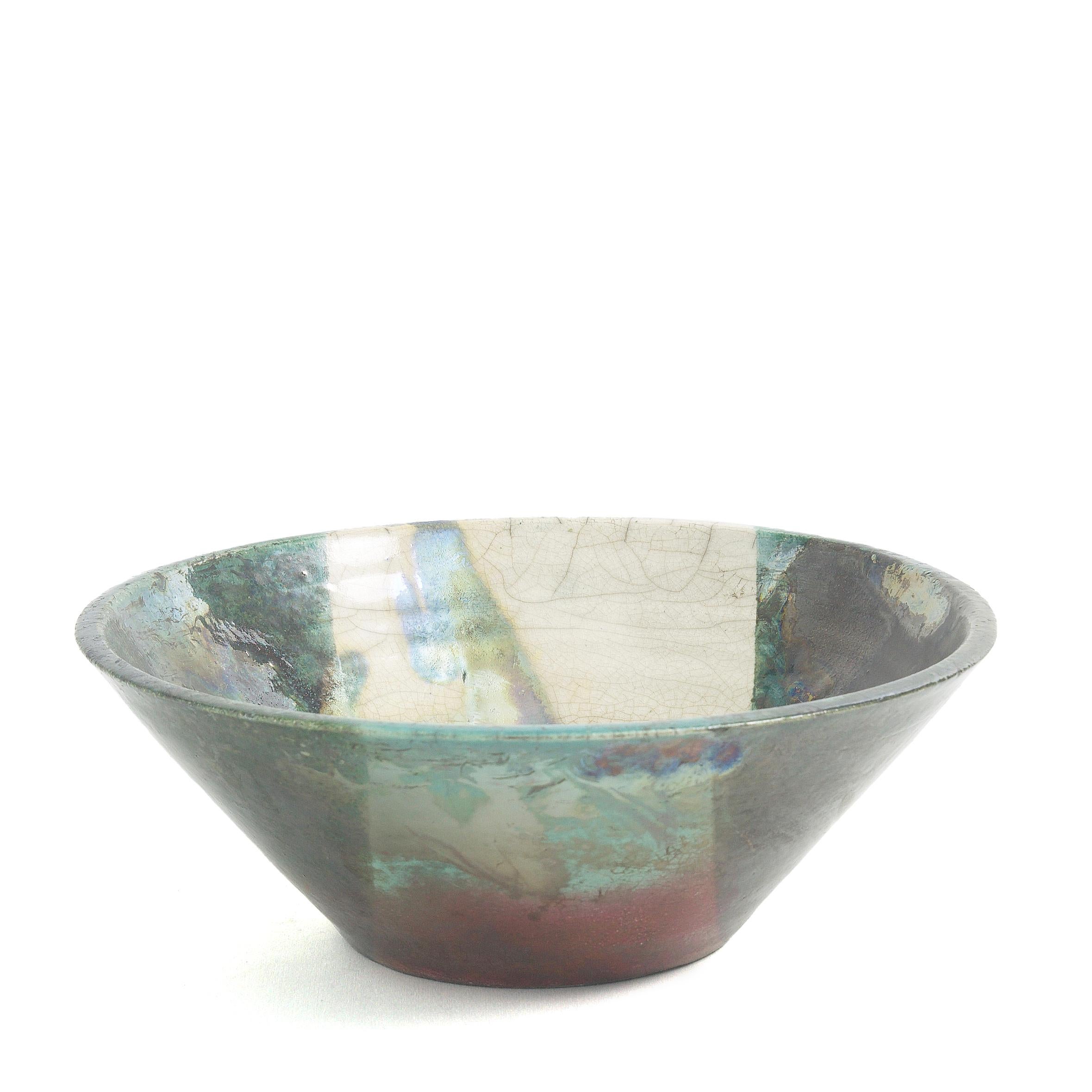 Japanese Minimalistic LAAB Aurora Set of 4 Bowls Raku Ceramics White Green Metal In New Condition For Sale In monza, Monza and Brianza