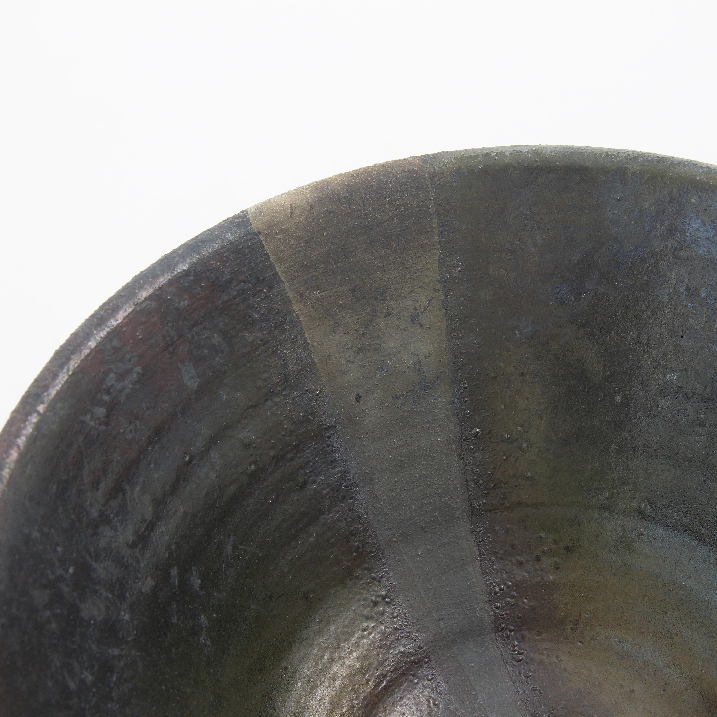 Japanese Minimalistic LAAB Black Fringe Set Of 4 Bowls Raku Ceramics Black Metal For Sale 7