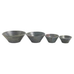 Japanese Minimalistic LAAB Black Fringe Set Of 4 Bowls Raku Ceramics Black Metal