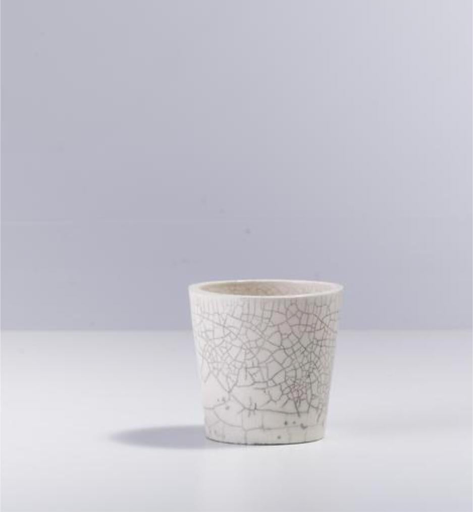 Italian Japanese Minimalistic LAAB Mangkuk Set of 2 Bowls Raku Ceramics Crackle White For Sale