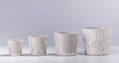 Japanese Minimalistic Laab Mangkuk Set of 4 Bowl Raku Ceramics Crackle White