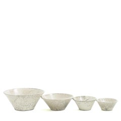 Japanese Minimalistic LAAB Moon Set of 4 Bowls Raku Ceramics Crackle White