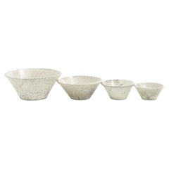 Japanisches minimalistisches japanisches LAAB-Mond-Set aus 4 Schalen aus Raku-Keramik in Weiß