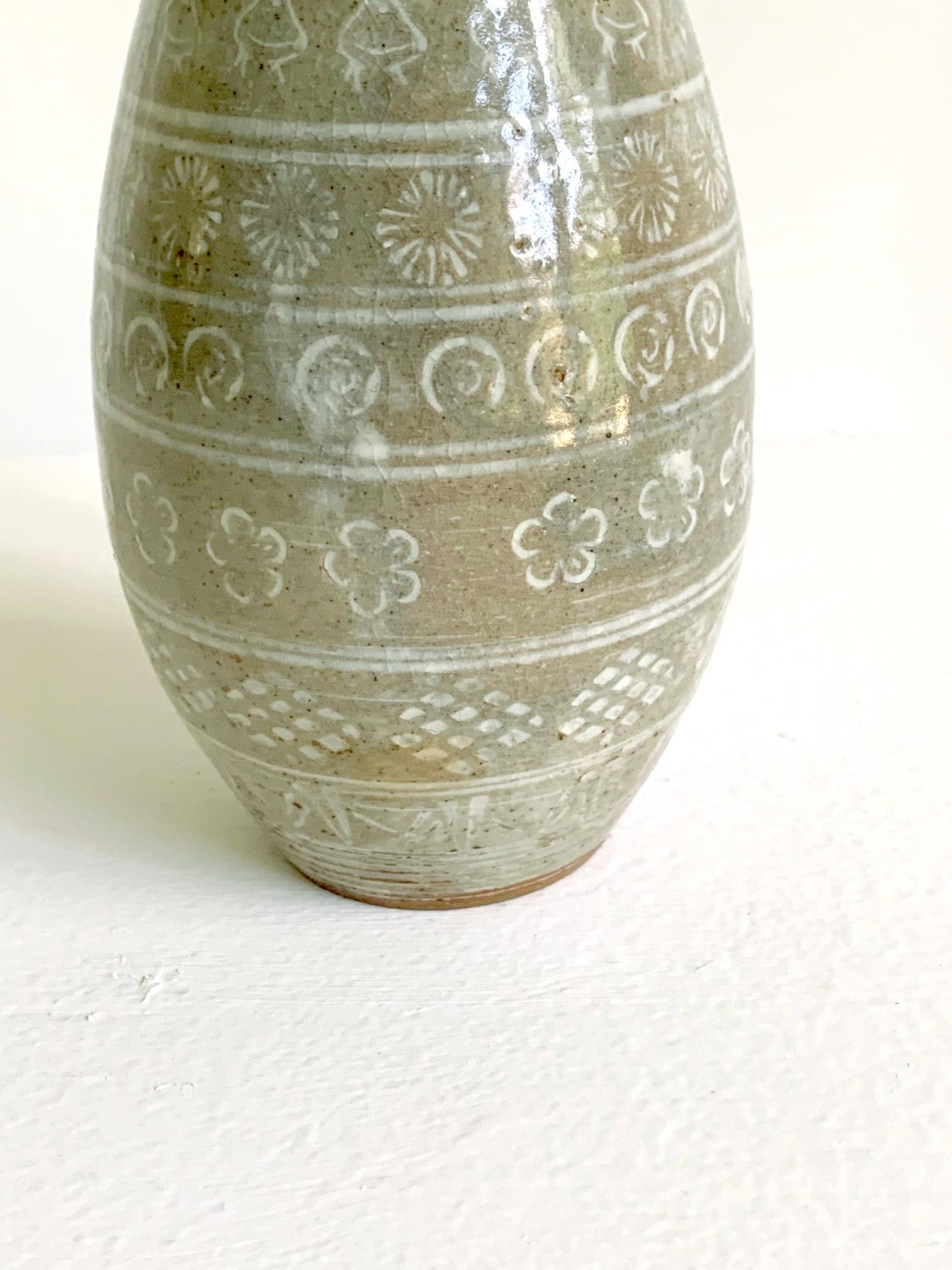 Japanische japanische Mishima-Keramikvase aus der Meiji-Periode im Angebot 2