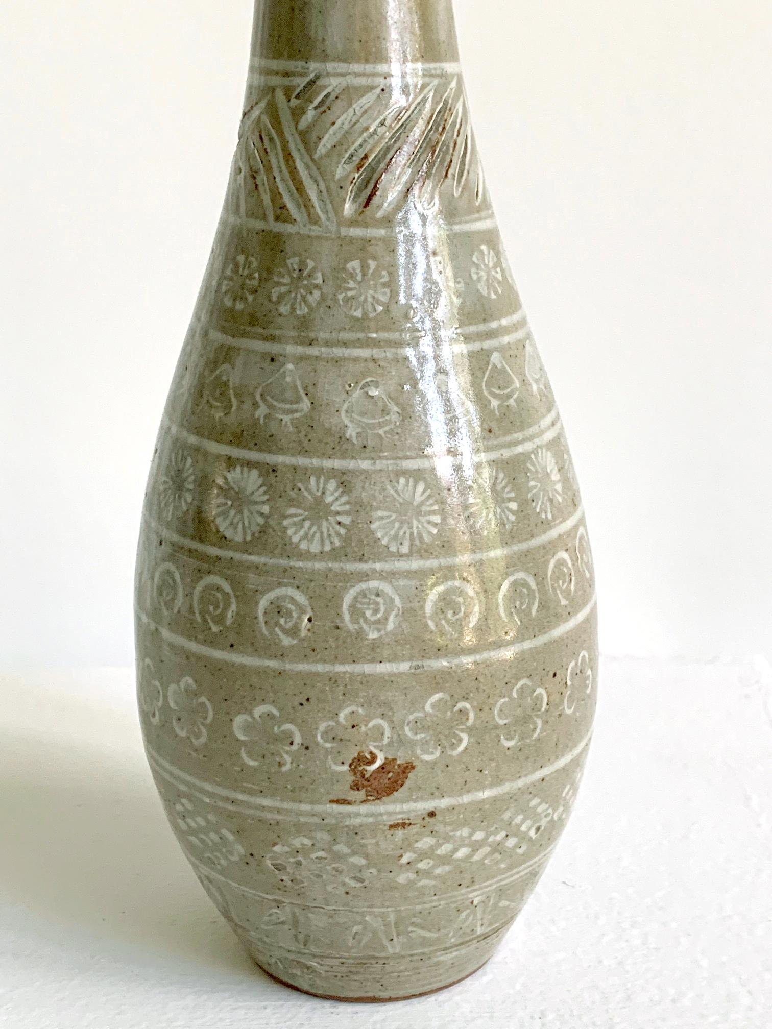 19th Century Japanese Mishima Ceramic Vase Meiji Period For Sale