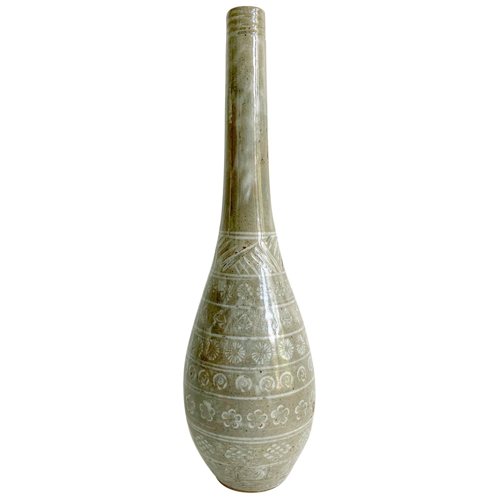 Japanese Mishima Ceramic Vase Meiji Period For Sale