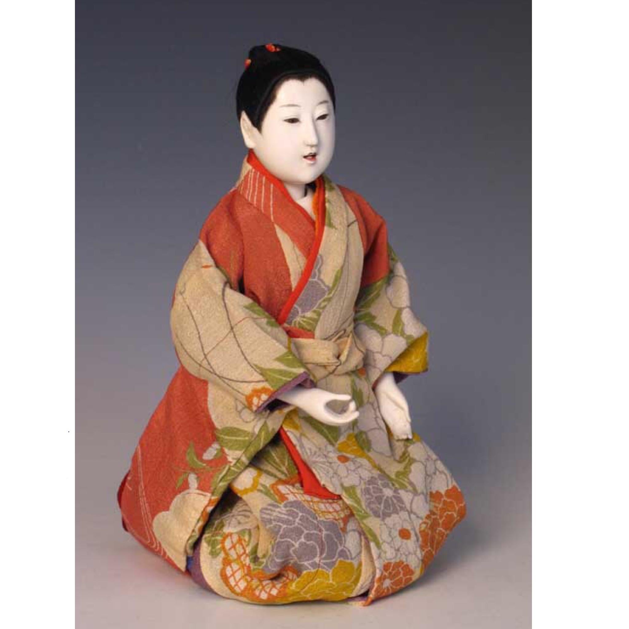 Wood Japanese Mitsuore Ningyo of a Girl, a Jointed Costume Doll, Meiji Period For Sale