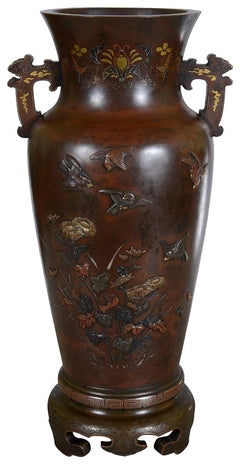 Japanese mixed metal bronze vase, 43cm high