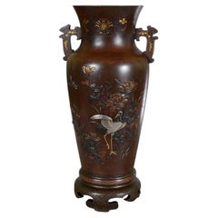 Japanese mixed metal bronze vase, 43cm high