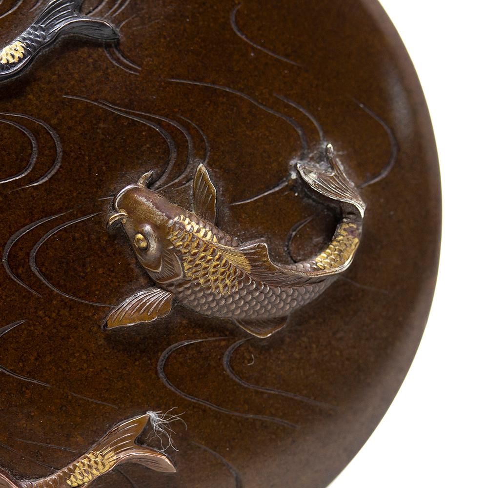 Japanese Meiji Period Koi Carp Bronze Box  For Sale 7
