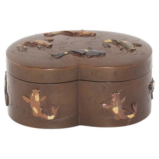 Japanese Meiji Period Koi Carp Bronze Box 