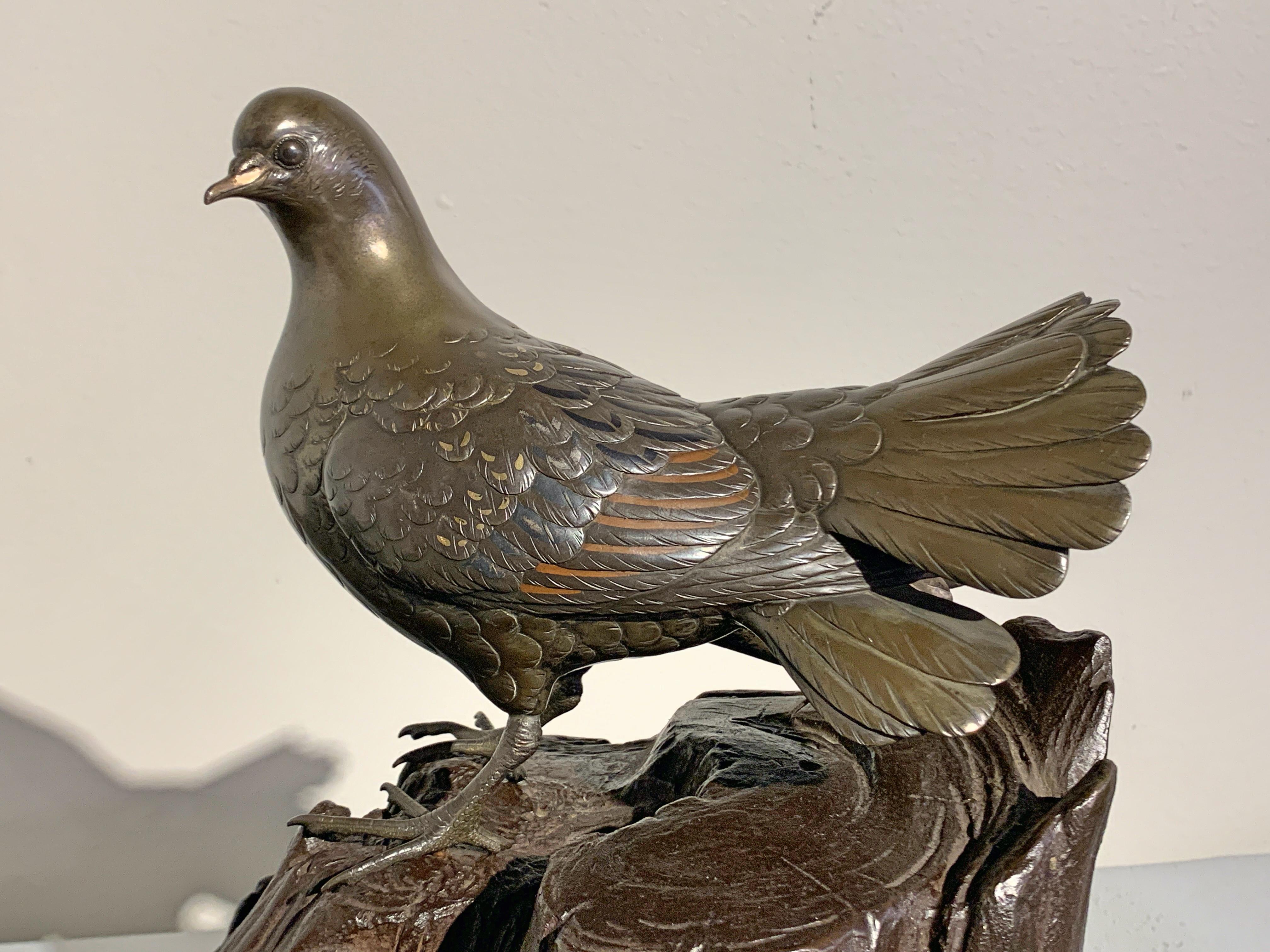 Gilt Japanese Mixed Metal Okimono of Doves by Seifu, Meiji Period, Late 19th Century For Sale
