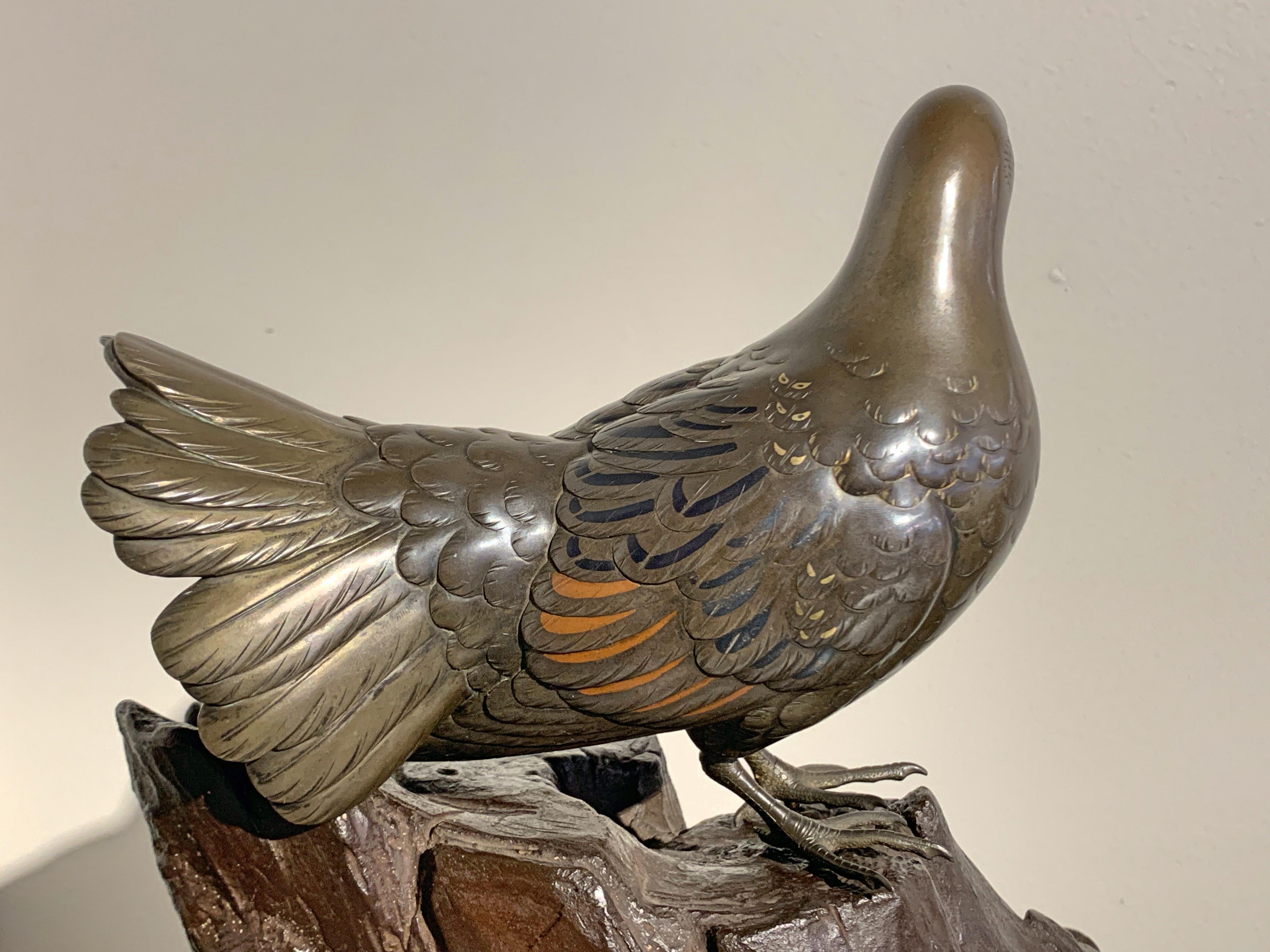 Japanese Mixed Metal Okimono of Doves by Seifu, Meiji Period, Late 19th Century In Good Condition For Sale In Austin, TX